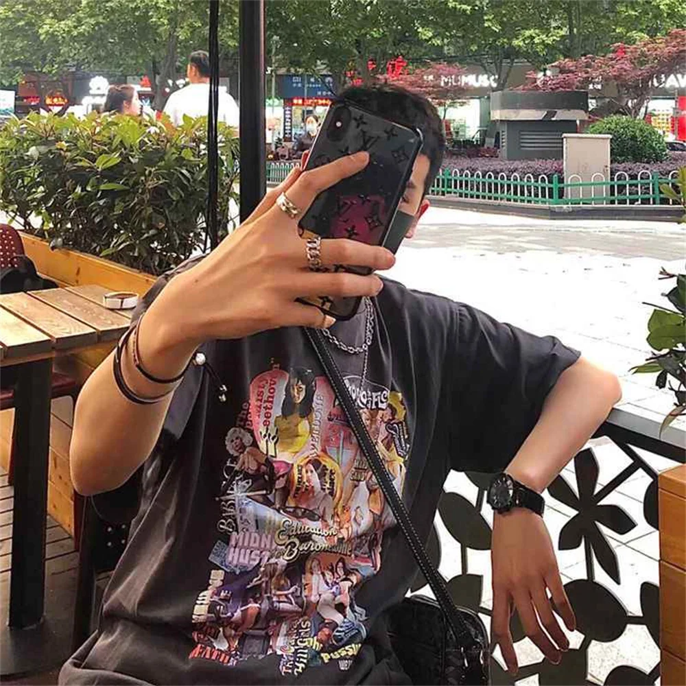 2024 fashion new men's and women's summer movie poster oil painting graffiti letters pure cotton short-sleeved T-shirt