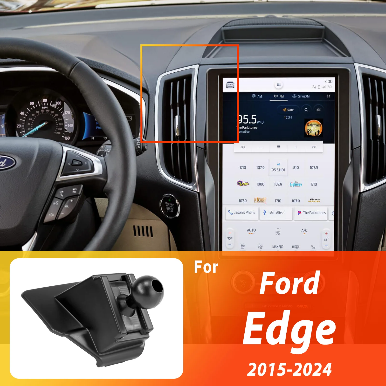 Designed for Ford Edge 2015-2022 2023 2024 Phone Holder Car Magnetic Mount Smart Sensing Wireless Charging One-Touch Release
