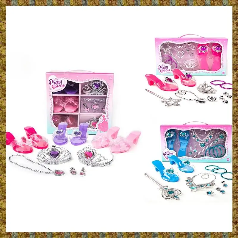 Princesa vestir sapatos para crianças princesa saltos tiaras e conjunto de jóias presentes da criança para idades 3, 4, 5, 6, presente de aniversário b