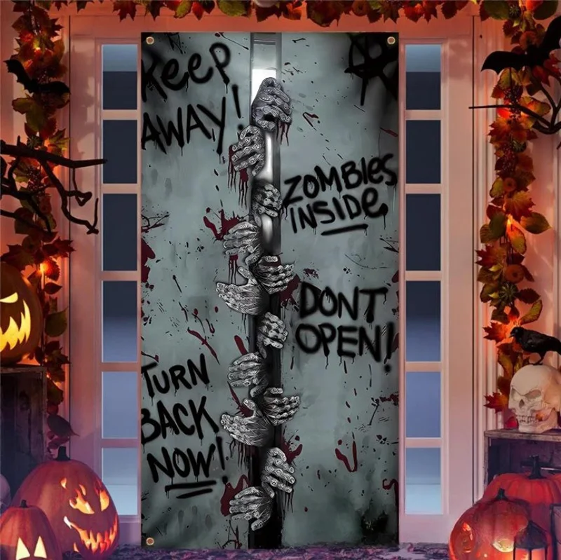 ديكور مشهد جو رعب للهالزينة ، علم الباب ، غطاء باب مخيف ، تأثير ذراع ثلاثي الأبعاد ، احتفال خارجي #3