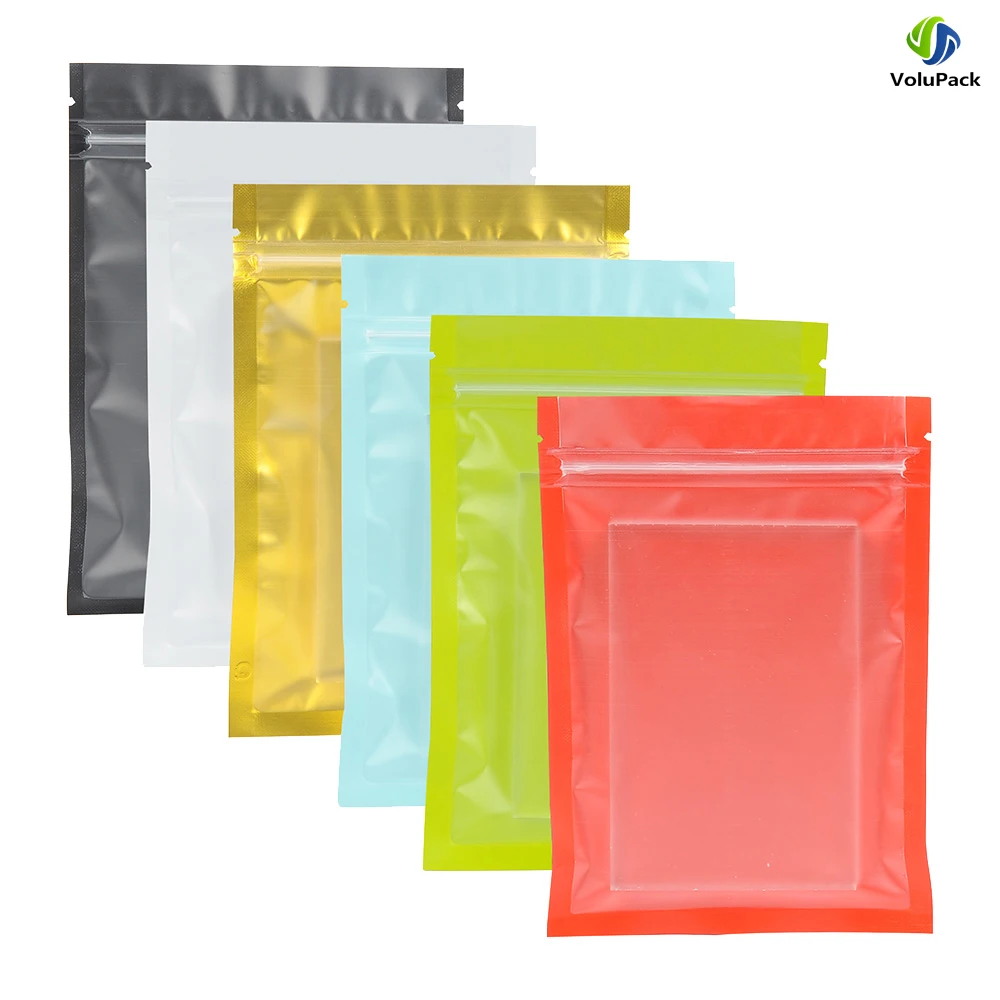 100PCS 7.5x13cm One Side Clear Matte Zip Lock Pouches Resealable Various Color Flat Plastic Packag e Bags with Frosted Window