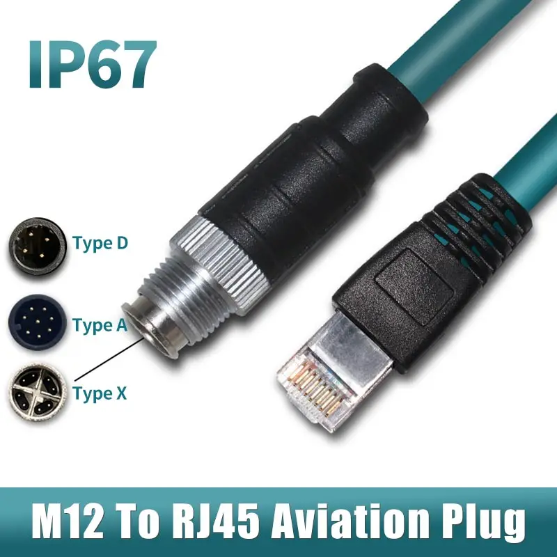 RJ45 to M12 8Pin X-type Coding Line Connector Double-shielded Network Cable 4Pin D-Code Plug IP67 8 Pin M12 A type to RJ45 Wire