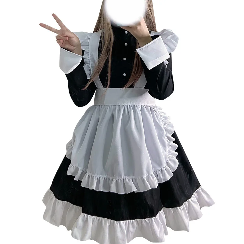 cotton maid dress Mrat Cotton Dresses 2024 French Maid Dress Maid Uniform Suit Short Sleeve Neck Dress Shirt Dresses S-1288 Sky Blue XXL