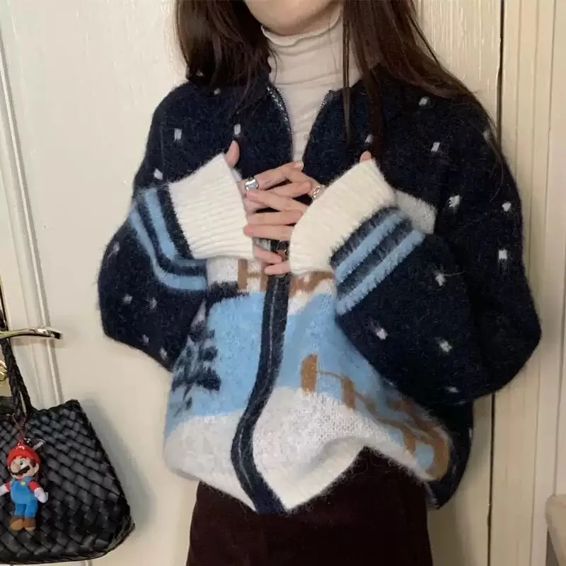 سستة محبوك سترة طوق معرض جزيرة عزر سترة مفتوحة فضفاضة لخريف شتاء المرأة Faion تريكو غير رسمي