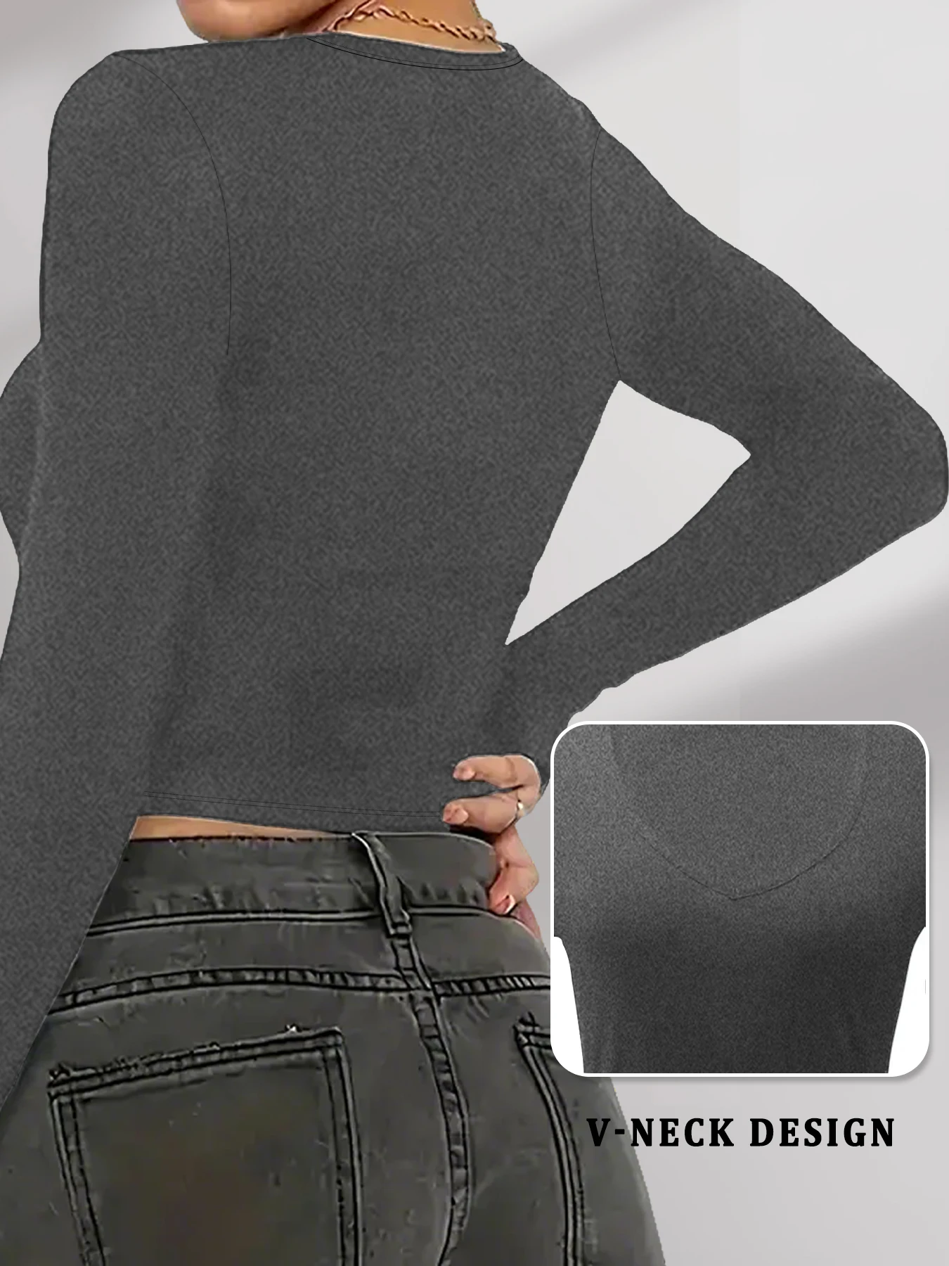 تي شيرت نسائي بأكمام طويلة ورقبة على شكل حرف V، تي شيرت رياضي فائق النعومة للجري واليوجا
