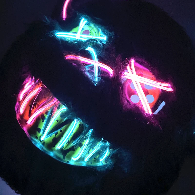 Scary Glowing Mask Luminous Black Plush Animal Mask Bloody Bear Killer Headgear Thriller Cosplay Props Haunted House Decoration