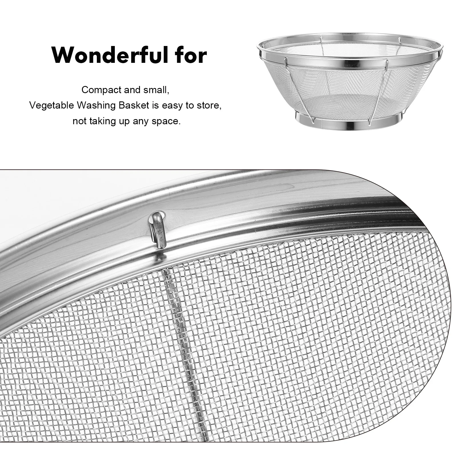 Cesta de drenaje de acero inoxidable, colador de malla fina para verduras, frutas, arroz, cocina, herramienta de filtro para el hogar, 1 ud.