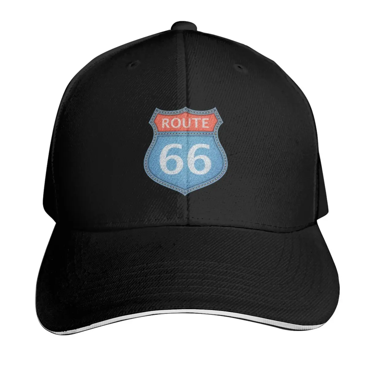 Route 66 USA - Demin Baseball Cap Six Panel Structured Crown Sun Protection UPF 50+ Breathable Mesh Back