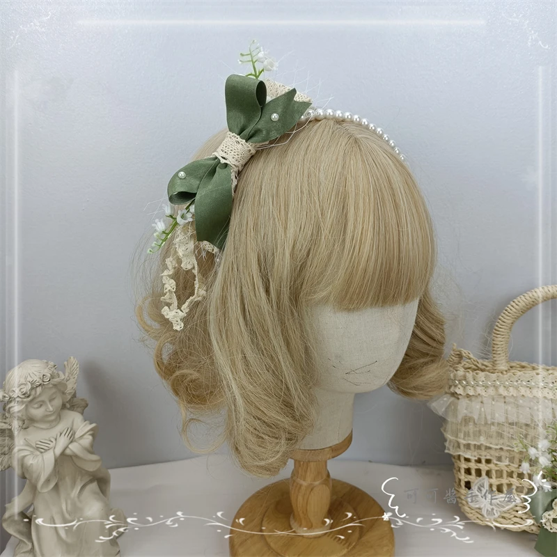 Fascia per capelli con fiocco in ninfea fresca fatta a mano originale fascia per capelli con clip laterale Lolita kc