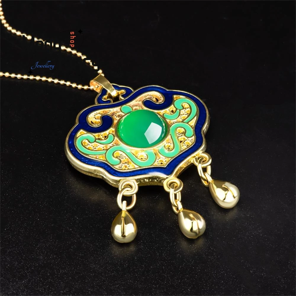 Genuine Natural Green Agate Peace Lock Copper Gold Plated Ice Pendant Exquisite High-grade Elegant Fashion Jewelry Holiday Gifts