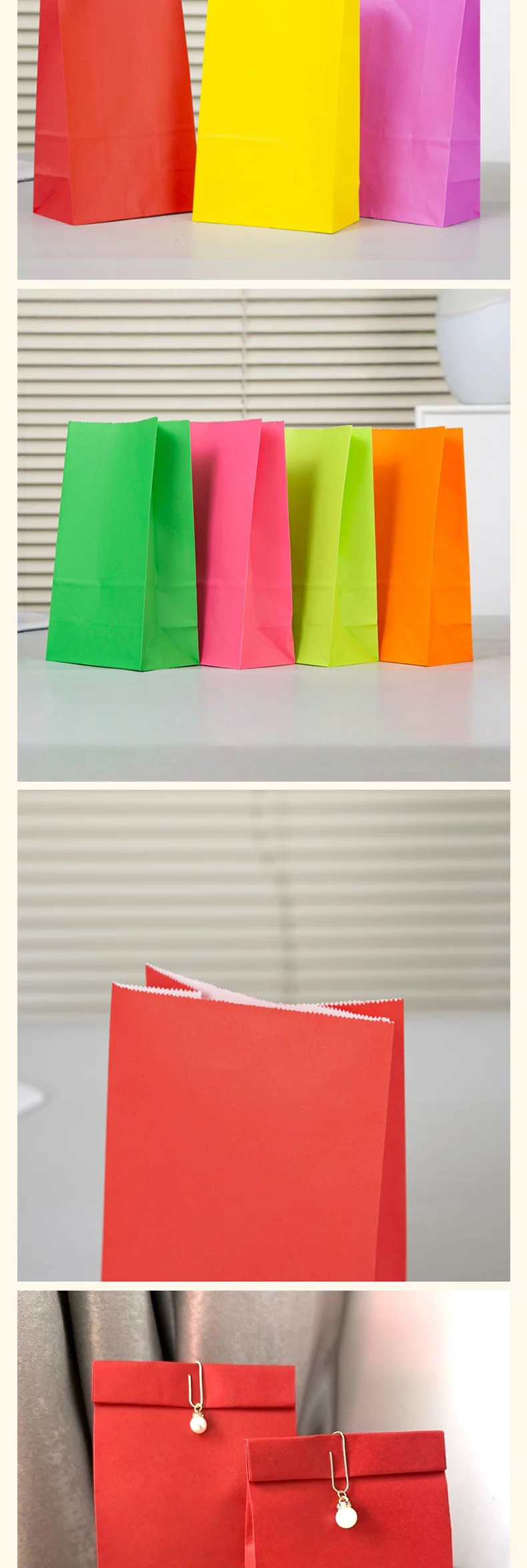 100 Stück Bunte Quadratische Kraftpapierbeutel mit Flachboden für Lebensmittelverpackungen, Süßigkeiten- und Snack-Aufbewahrungsbeutel, unterstützt Logodruck – Detail 3