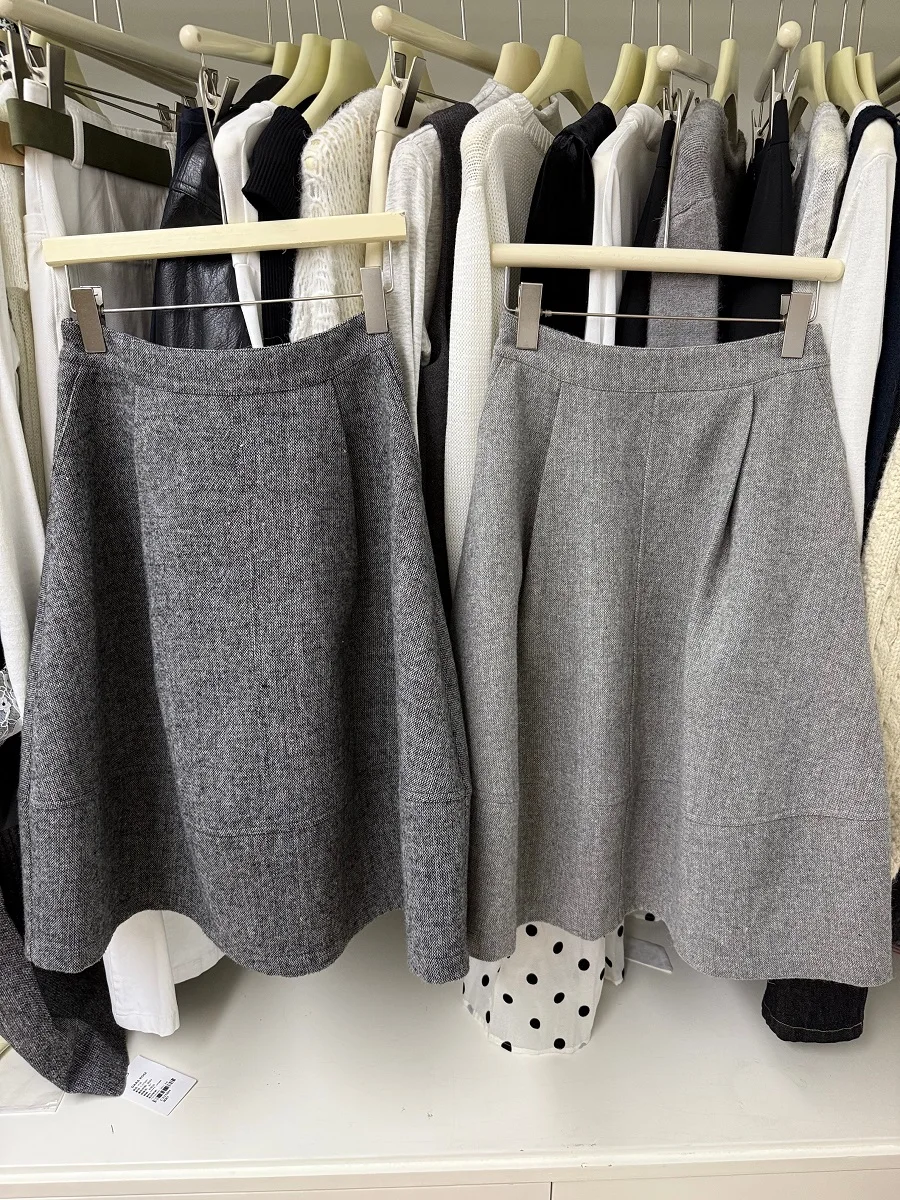 Falda Midi de lana mate para mujer, falda holgada de cintura alta con brotes de flores, falda informal acampanada Sle Ele para otoño e invierno