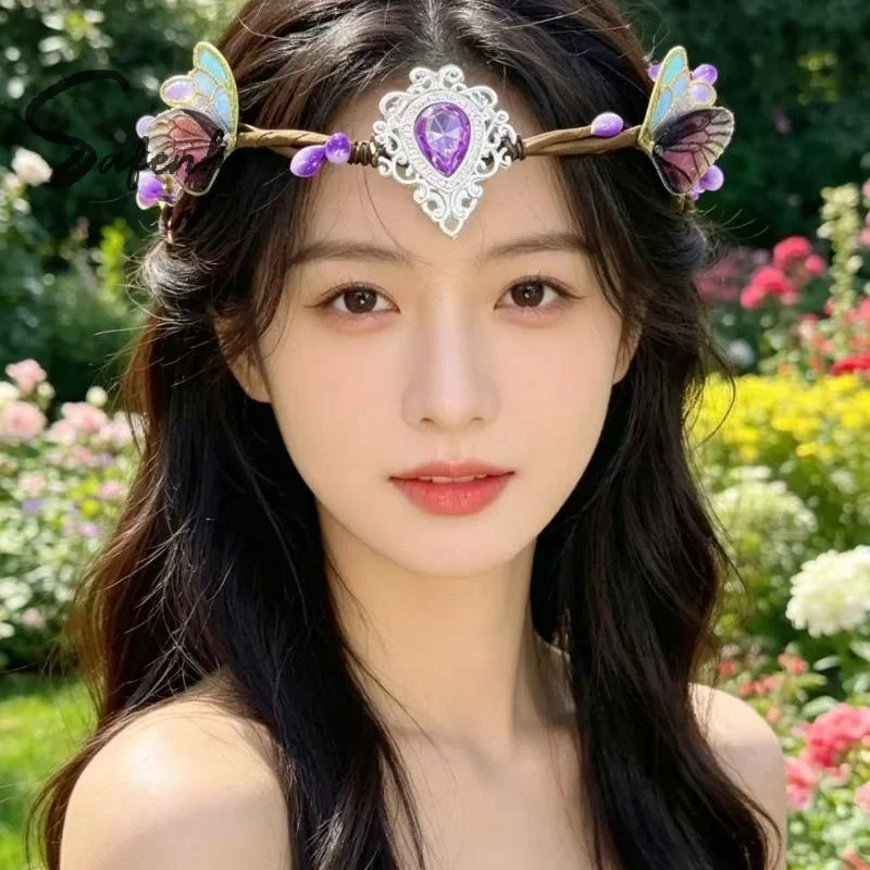 Fashion Flower Vine Elven Crown Fantasy Diadem Elf Tiara Head Band Artificial Floral Wreath Fairy Headpiece Forest Wedding