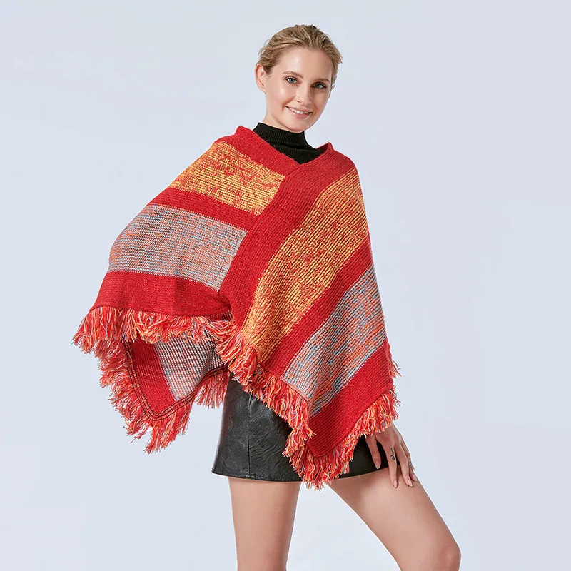 معطف صوف محبوك طويل للخريف والشتاء برقبة دائرية مع تصميم شرابة على طراز الشارع للنساء #2