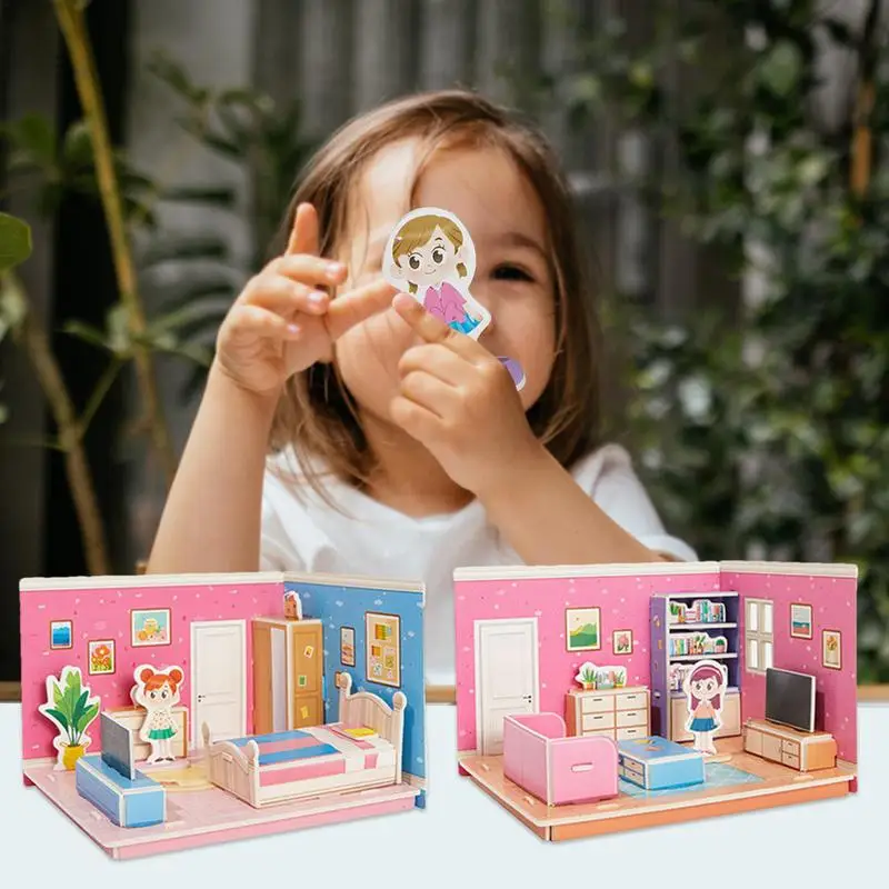 3Dステレオルームパズル,DIY,手作りの工芸品,早期教育玩具,子供,女の子,男の子のための創造的なモデルギフト