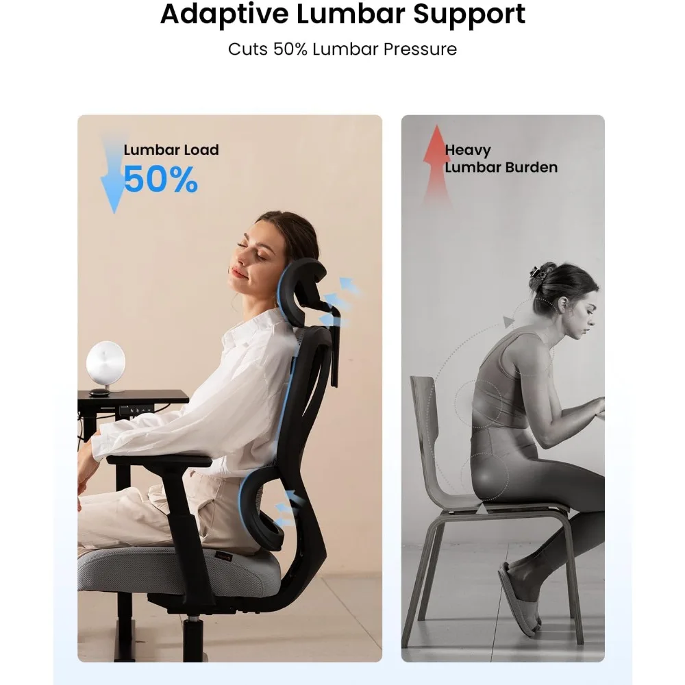 Ergonomic Office Chairs with 30% Thicker Saddle Shaped Spring Cushion, Big and Tall Mesh Chair with Headrest for Home Office