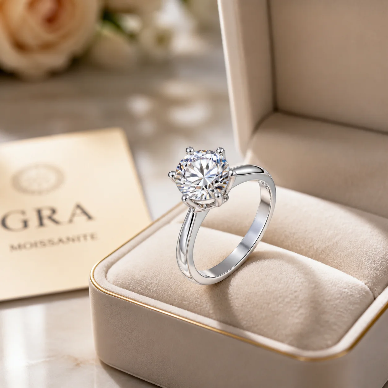 Geometric sports ring crafted from white copper with polished electroplated finish featuring 2 carat D-color moissanite or super