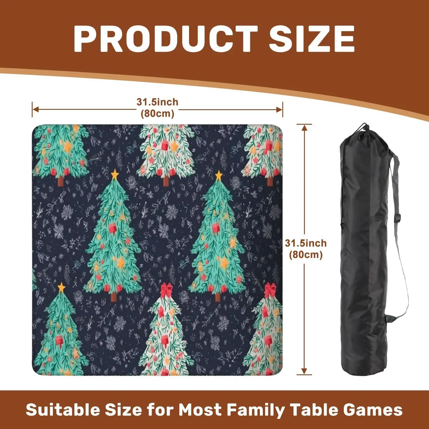 Mahjong Mat Luxury 31.5 Inch Neoprene 3mm Christmas Tree Star Snowflake Pattern Non Slip Noise Reduction for Mahjong Card Games