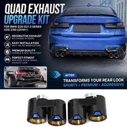Carbon Fiber Quad Exhaust Tips Upgrade for BMW 3 Series G20 G21 330i 320i 330e 2019+ (Only Fits Factory Dual Round Pipe)