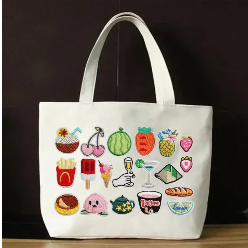 Korean DIY Decorative Small Cloth Sticker Food Burger Patch Sticker Computer Embroidery Label Beverage Cake Sticker Ironing