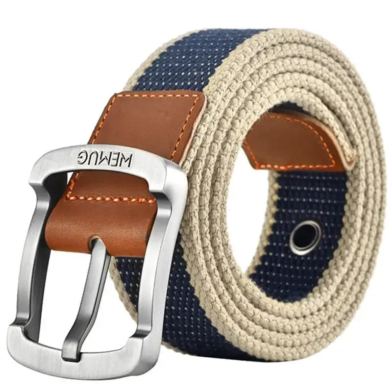 

3.5cm Outdoor Canvas Men's Belt Solid Color Black and Red Striped Woven Alloy Pin Buckle Sports Overalls Belt for Men Wholesale