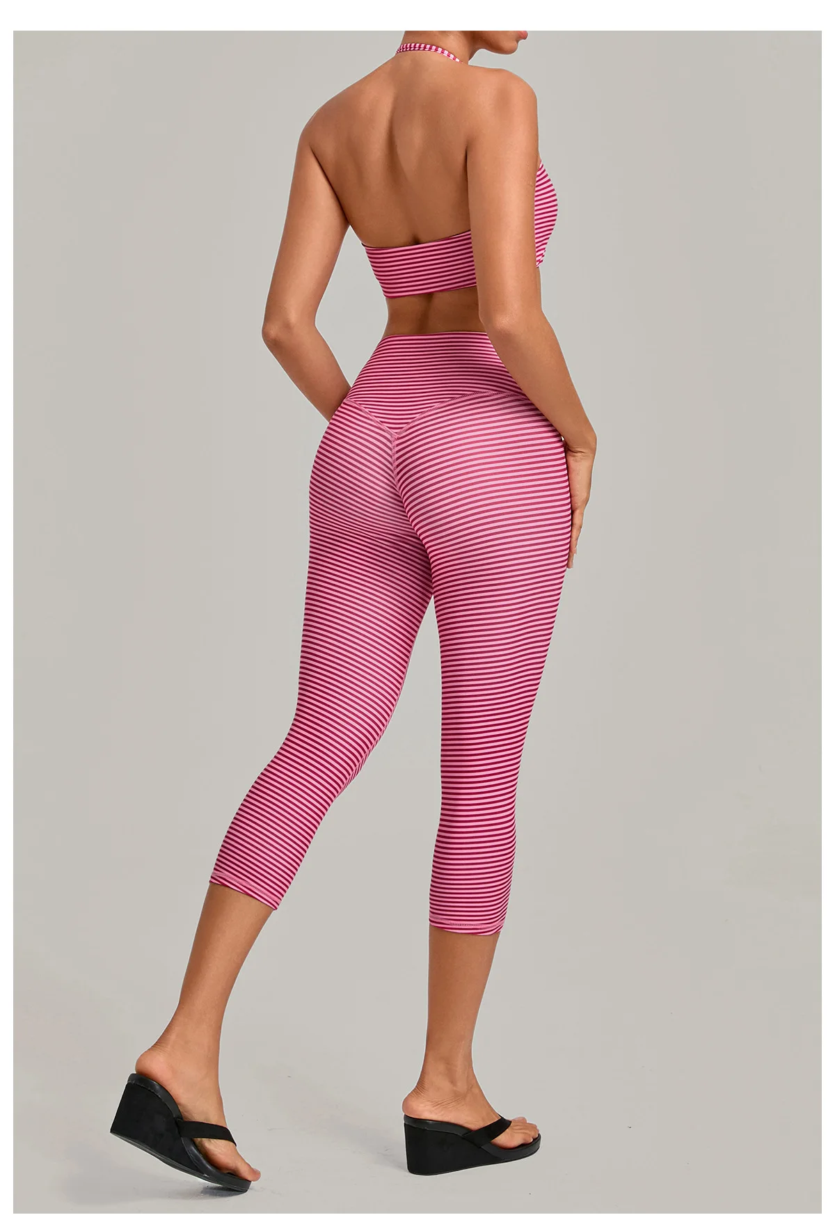 Yoga Suit Women Striped Tracksuit Bra High Waist Legging Short Outfit Gym Set Fitness Running Workout Clothes Push Up Sportswear