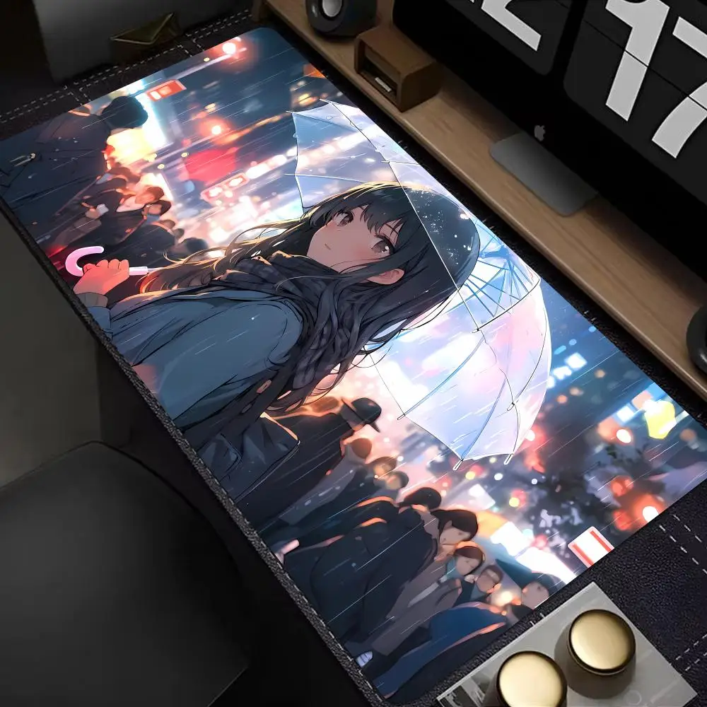 

Rainy Day Anime Girl Mouse Pad Mouse Pad XXL Gaming Accessories Office Gamer Keyboard Desk Mat Non-Slip Laptop Large Mousepad