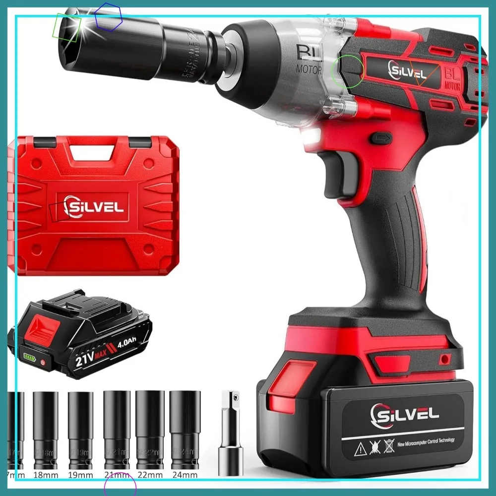 مفتاح ربط لاسلكي 1/2 بوصة، عزم دوران 700 نيوتن متر، محرك بدون فرشاة 21 فولت مع بطارية ومآخذ لإصلاح السيارات #1