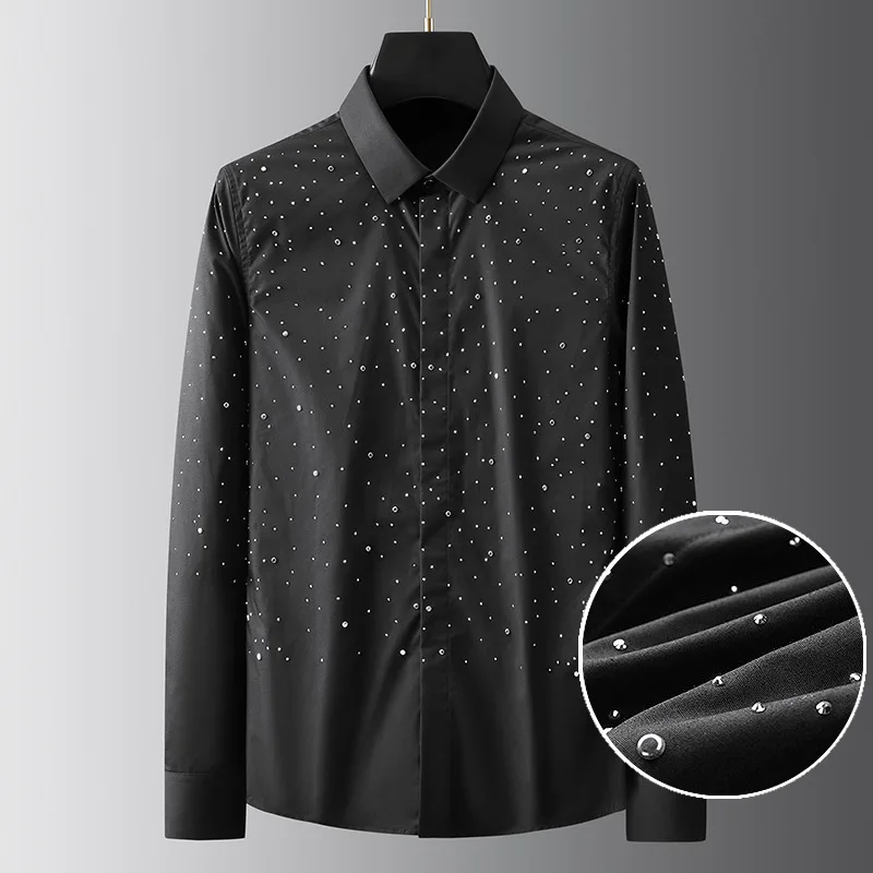 Trendy brand spring and autumn three-dimensional starry sky hot stamping rivet business casual slim fit long sleeved shirt