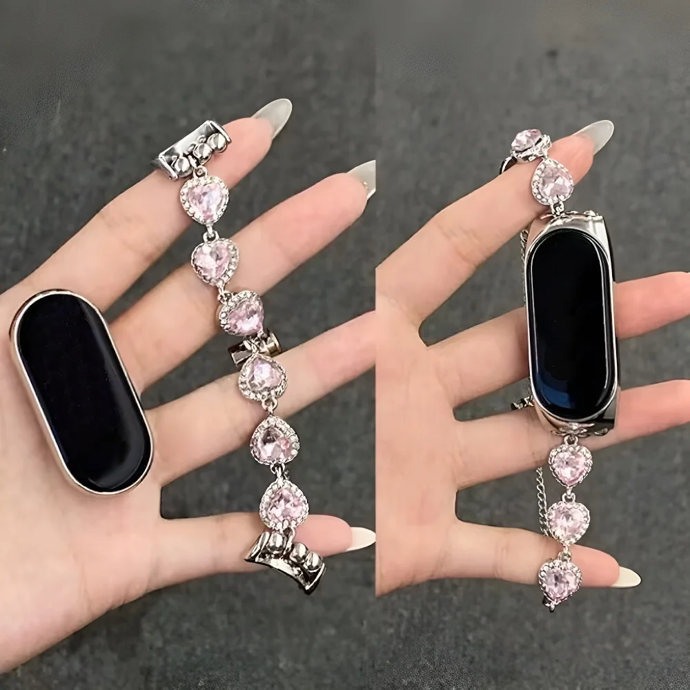 الحب القلب اللؤلؤ حزام ل Mi الفرقة 9/8 Smartwtach معصمه ل Redmi ساعة 5/4 سوار مجوهرات معدني لهواوي الفرقة 10/9/8