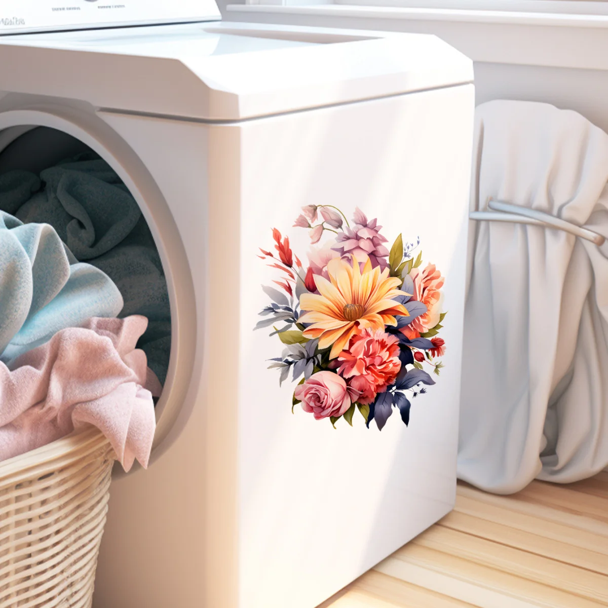 M222 Lustiger eleganter Blumenbündel im Palaststil, Raumkunst-Wandaufkleber, wasserfester Toilettenaufkleber – Detail 3