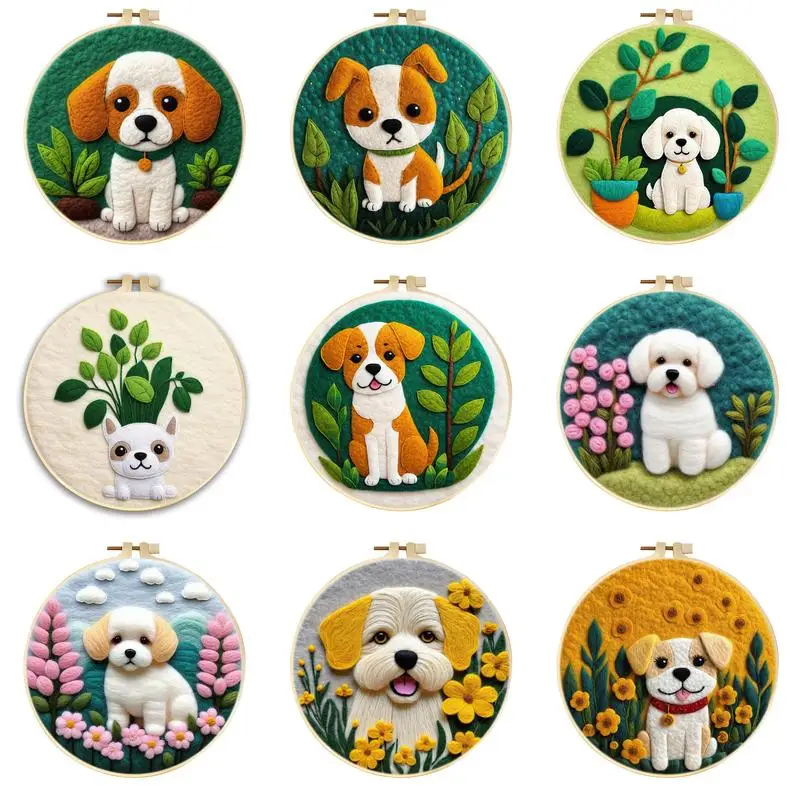 

GATYZTORY DIY Wool Needle Felting Starter Kit Dog Animal Handmade Needle Wool Painting Embroidery Home Decor Art Gift 20x20cm