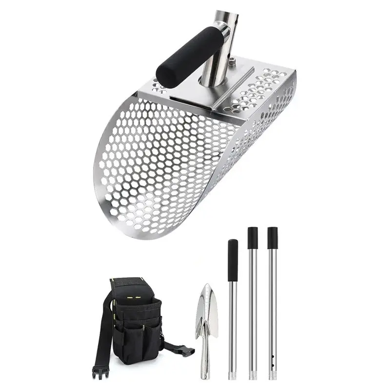 WOWFU-Sand Scoop For Metal Detecting,45In Long Anti-Rust Stainless Steel Tooth Sifter, Sand Shovel Sifter For The Beach