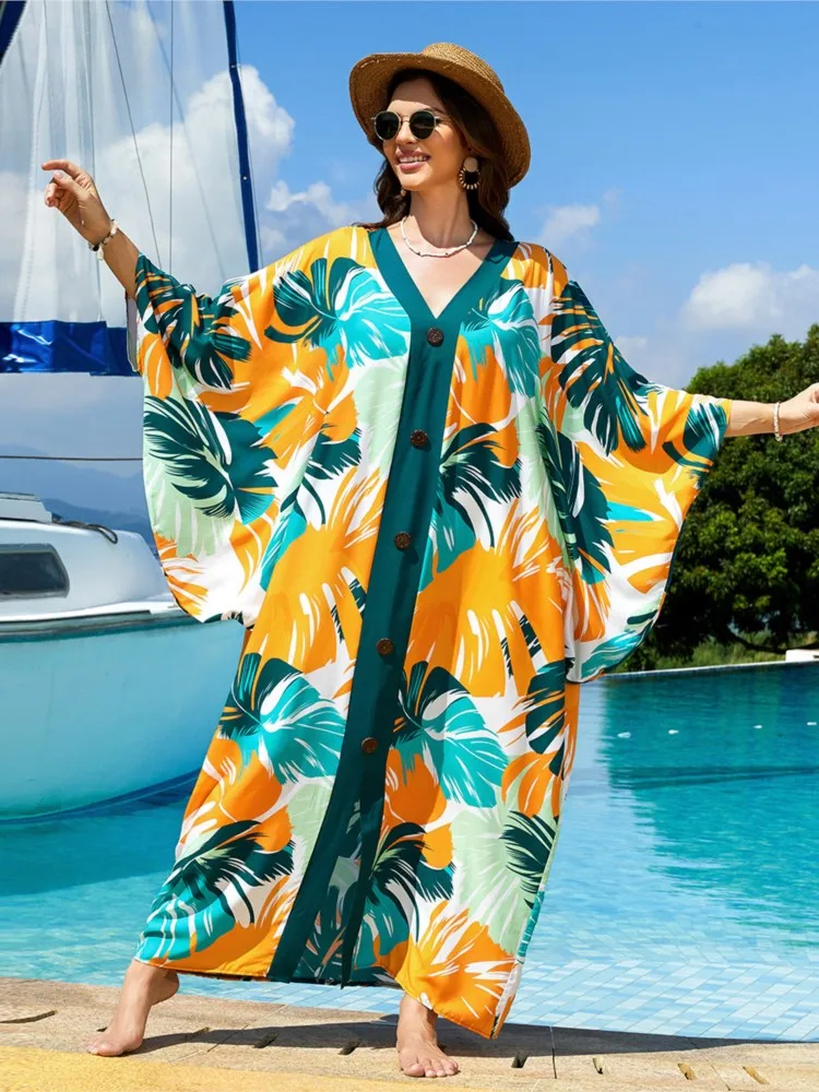 Summer Cover Ups Women Swimsuit 3/4 Sleeve Robes Bathing Suit Robe Dress 2026 New Tie Dye Beach Holiday Maxi Dresses Cover-Up