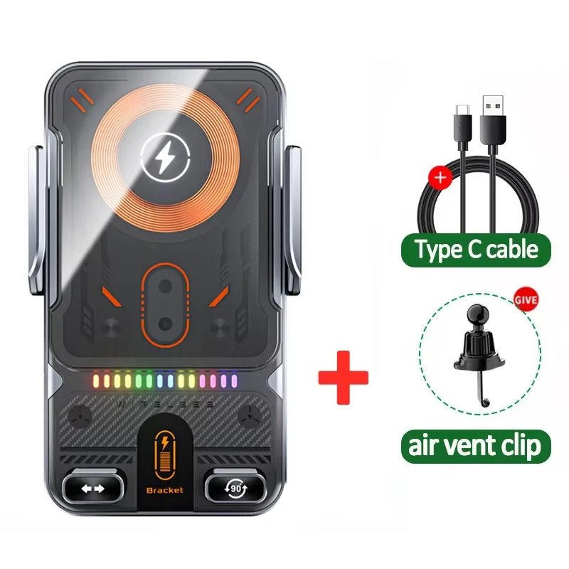 Auto-klemmen auto draadloze oplader telefoonhouder standaard aanraken 360 rotatie RGB snellaadbeugel voor iPhone 17-12 Samsung