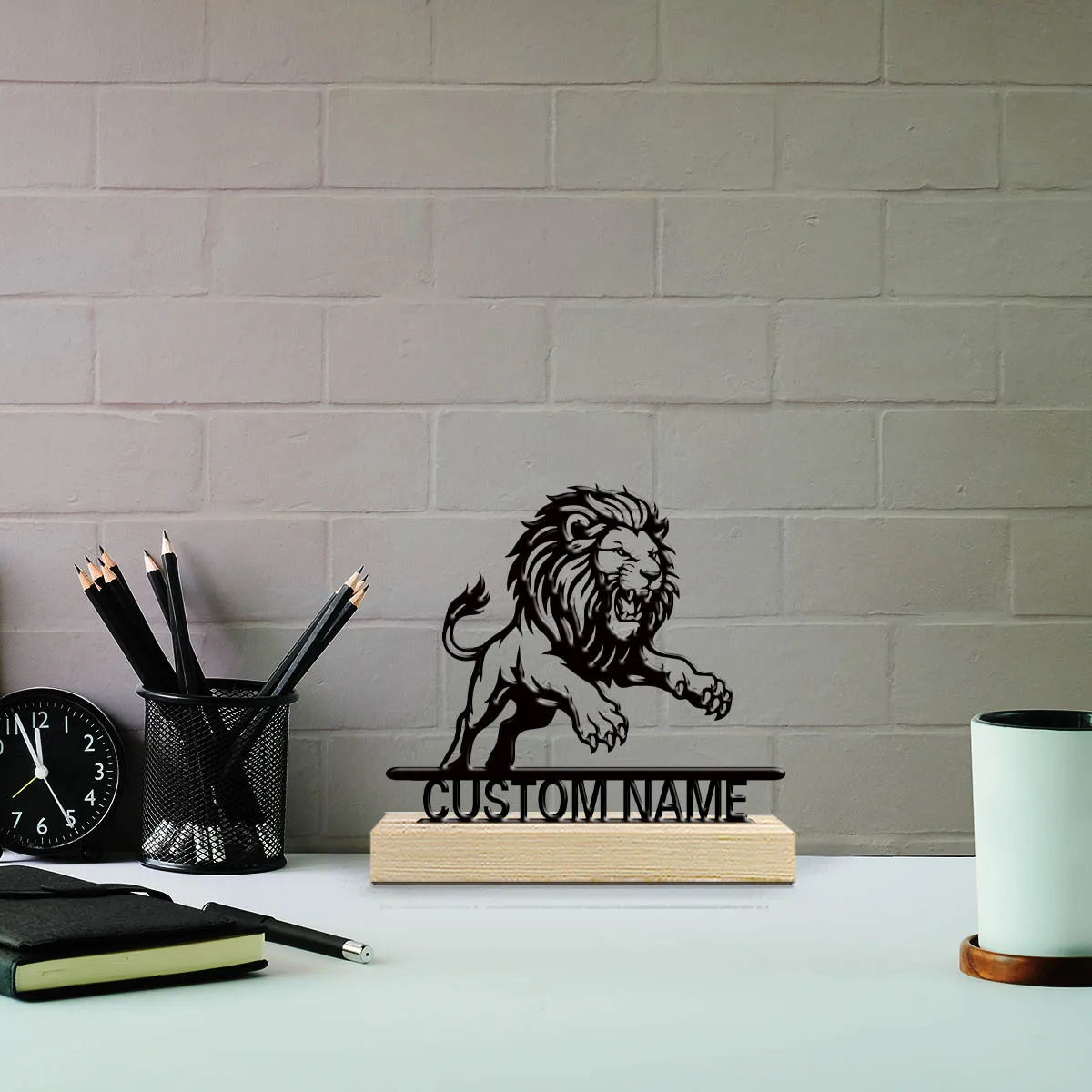 1pc Customizable Wrought Iron Desktop Decoration Customizable Content With Wooden Base Festival Ornaments and Decorations