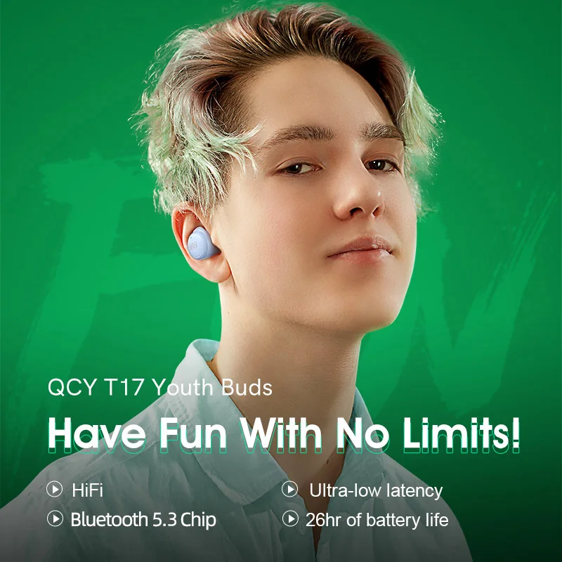 QCY T17 Bluetooth 5.3 Wireless Earphones Handfree TWS Touch Control Earbuds Low Latency Mode ENC Headphone Long Standby 26H