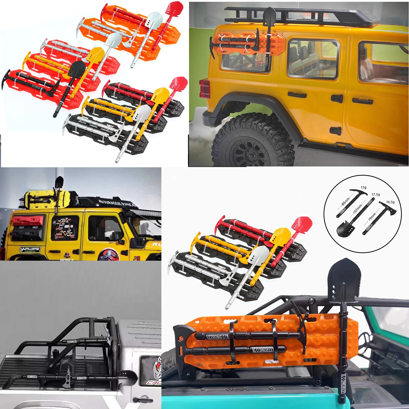 1/7 1/8 1/10 RC Crawler Scale Tool Set Shovel Axe Pickaxe 3Pcs Outdoor Decoration Accessories