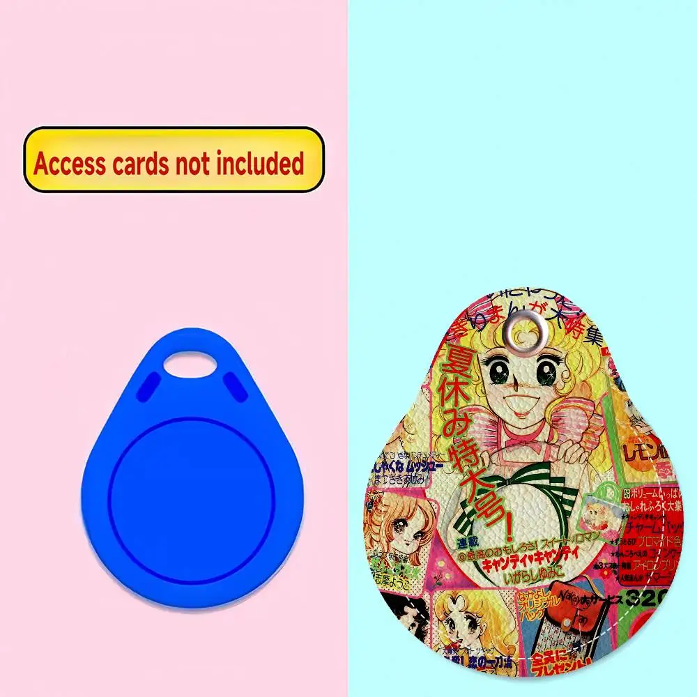Candy Candy Anime 1PCS PU Leather Keychain Protective Case Door Lock Access Control Tags Card Bag Key Tag Ring