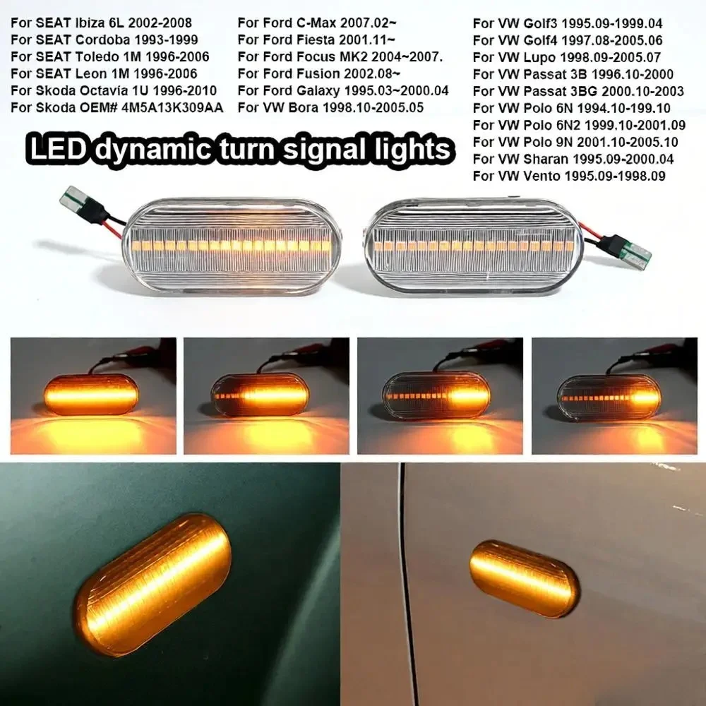 LED Dynamic Turn Signal Light Side Marker Lamp For VW Golf 3/4 Passat 3BG Polo 6N/9N Bora Vento Cordoba Toledo Leon MK1 MK2 Ford
