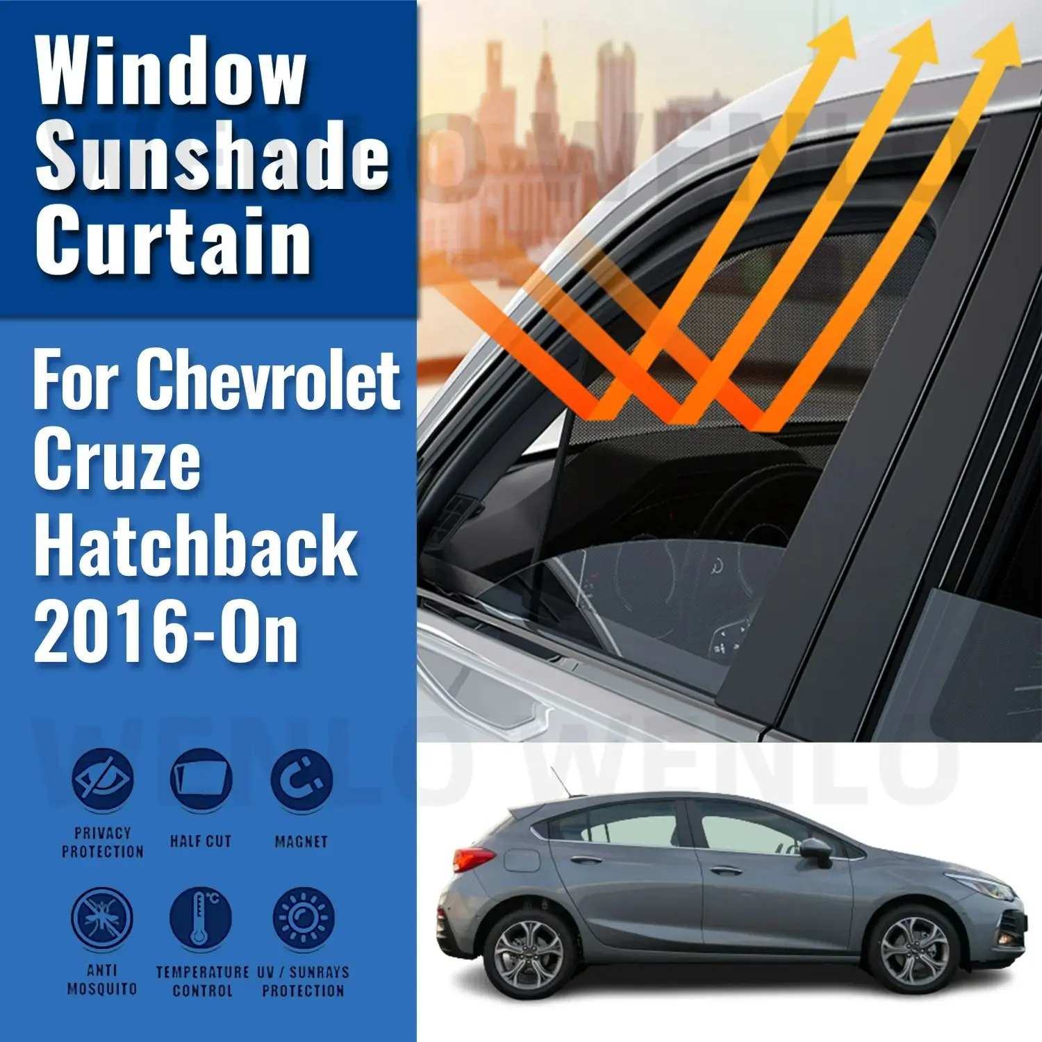 For Chevrolet Holden Cruze Hatchback J400 2016-2023 Car Window Sunshade Uv Protection Auto Curtain Sun Shade Visor Net Mesh