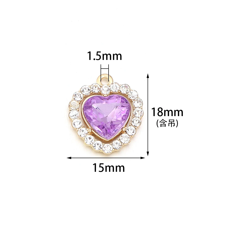 10Pcs Multicolor Crystal Love Heart Charms For Women Girls Jewelry Making DIY Sweet Romantic Love Heart Pendant Necklace Crafts view 2