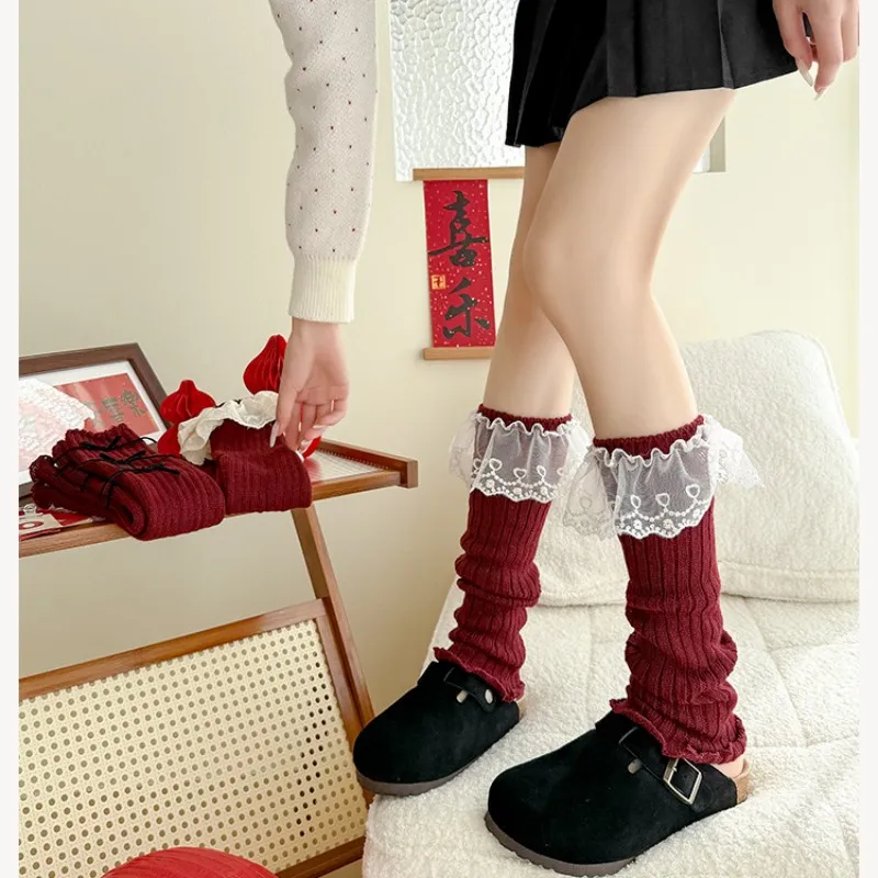 Calentadores de piernas Lolita, calentadores de brazos cómodos, calentadores de piernas para mujer, calcetines rojos para uniformes Jk de Navidad de Año Nuevo