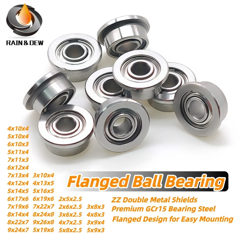 10PCS F623ZZ 3x10x4 mm Flanged Ball Bearing F625Z 5X16X5 F695Z 5X13X4 F682Z 2X5X2.3 mm Bore 2mm 3mm 4mm 5mm 6mm 7mm 8mm 9mm 10mm