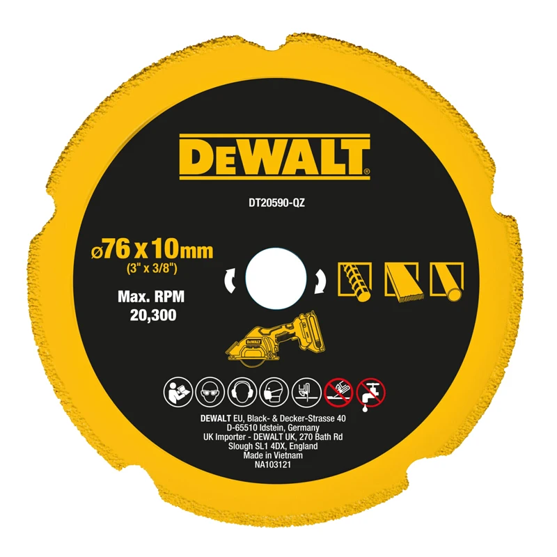 DEWALT DT20590 76 مللي متر × 10 مللي متر عجلة قطع الماس متعددة المواد تقلل الغبار مستقيم قطع شفرة المنشار الحادة