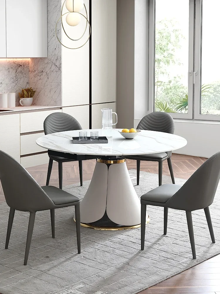 Rockboard round table rotatable deformable light luxury minimalist Nordic table light