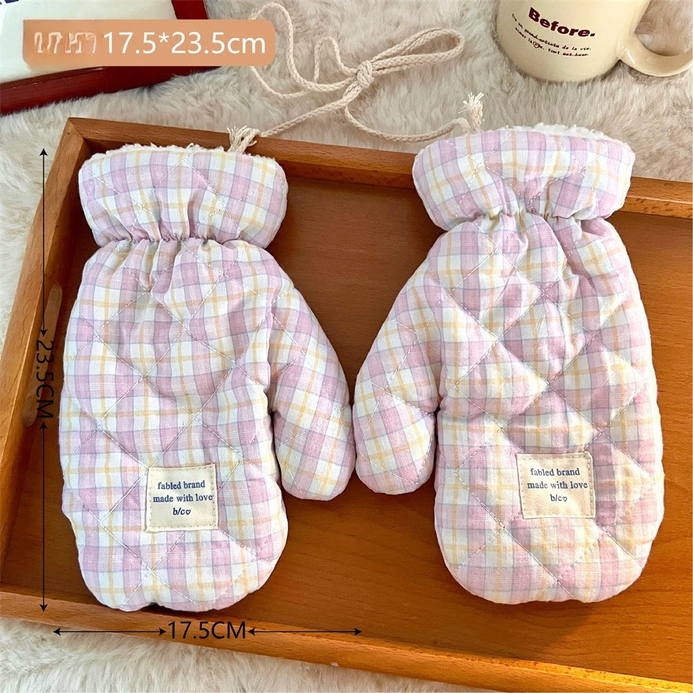 قفازات قطيفة كرتونية للربيع والصيف للفتيات في دفء الشتاء وقفازات سميكة للطالبات برقبة رسن لركوب الدراجات لمنع البرد