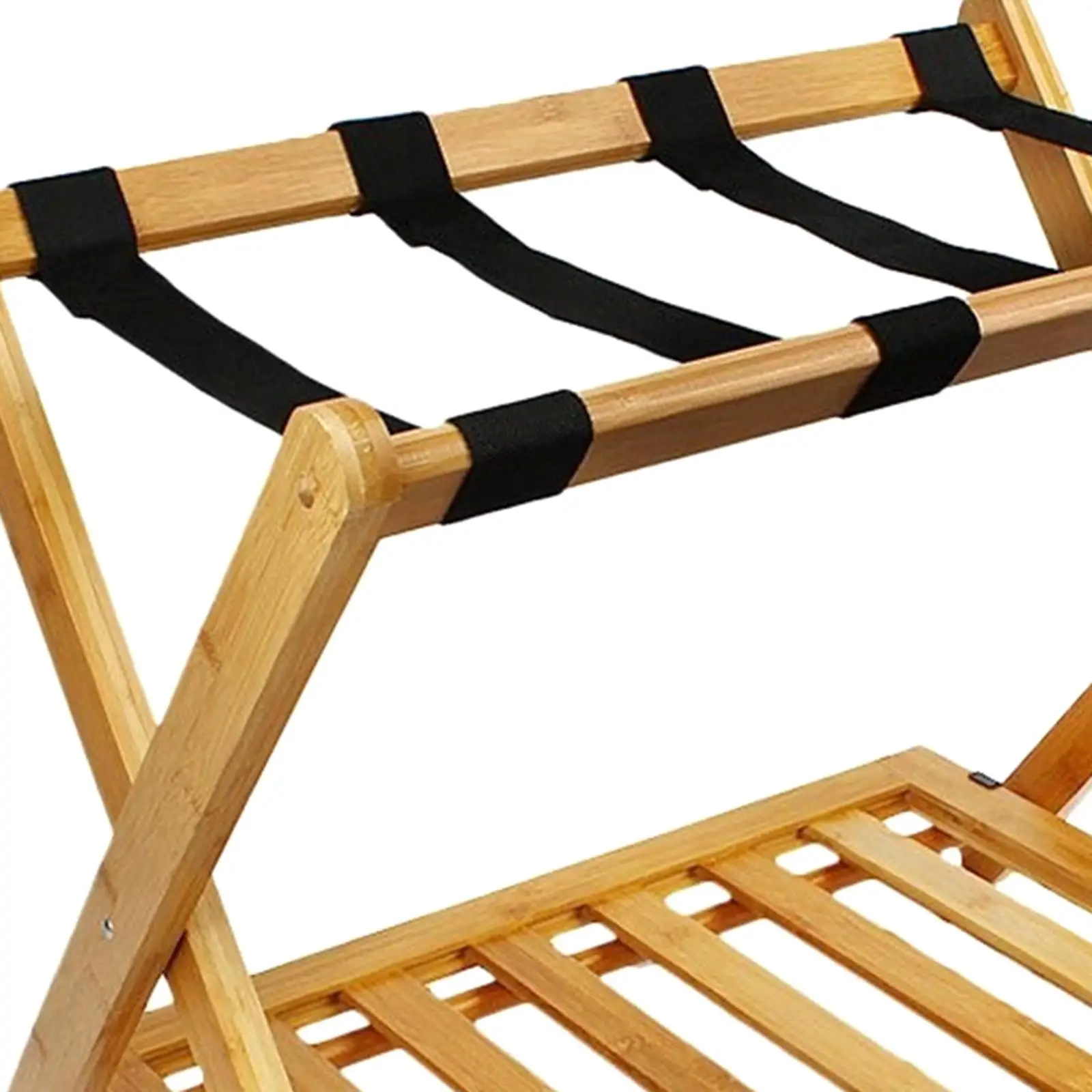Heavy Duty Bamboo Luggage Rack with Bottom Shelf Foldable Suitcase Holder for Guest Room Bedroom