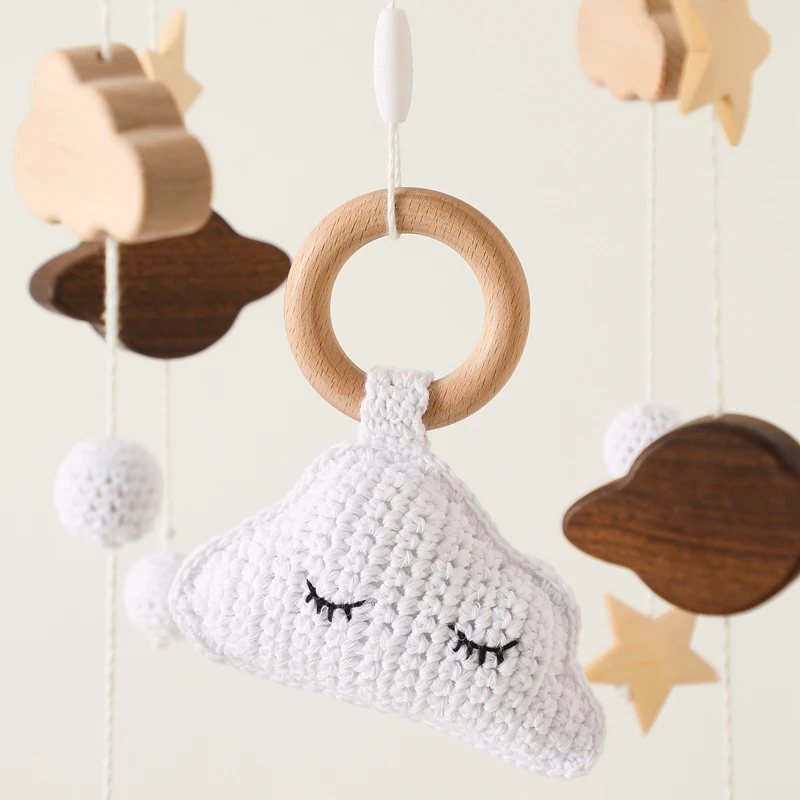 Baby Holz Wolke Anhänger Bett Glocke Mobile Hängen Rasseln Spielzeug Aufhänger Krippe Mobile Bett Glocke Holz Spielzeug Halter Arm Halterung kid Geschenke