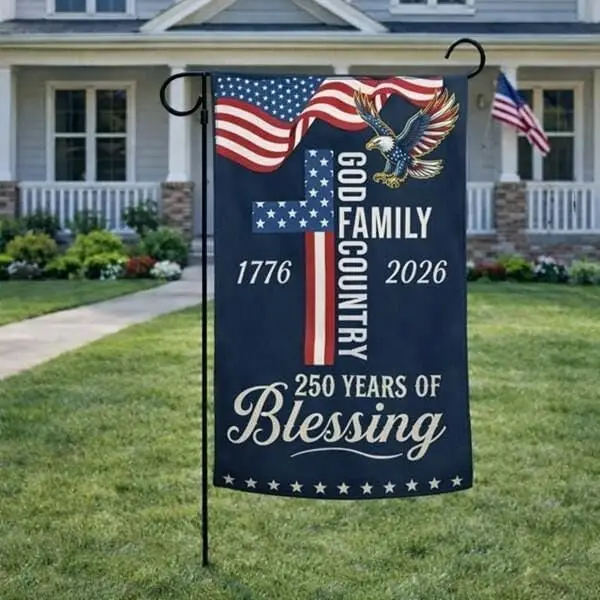US 250th Anniversary Garden Flag 1776-2026 God Family Country Patriotic USA Yard Decor Religious Cross and Eagle Outdoor Ban AAS